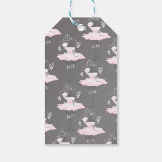 Pink & Gray Couture Ballerina Birthday Party Cadeaulabel (Achterkant)