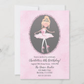 Pink & Gray Couture Ballerina Birthday Party Kaart (Voorkant)