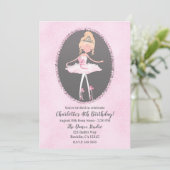 Pink & Gray Couture Ballerina Birthday Party Kaart (Staand voorkant)