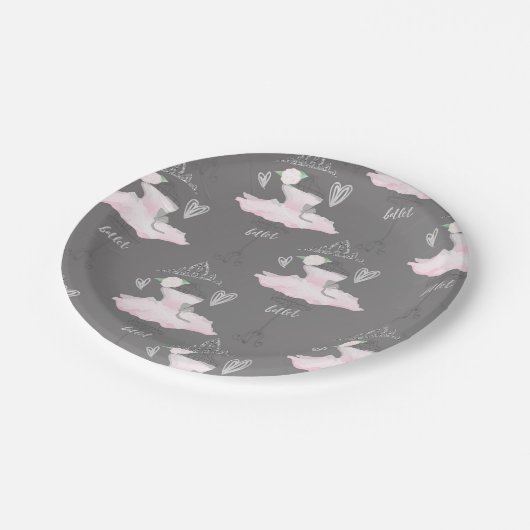 Pink & Gray Couture Ballerina Birthday Party Papieren Bordje (Gekanteld)