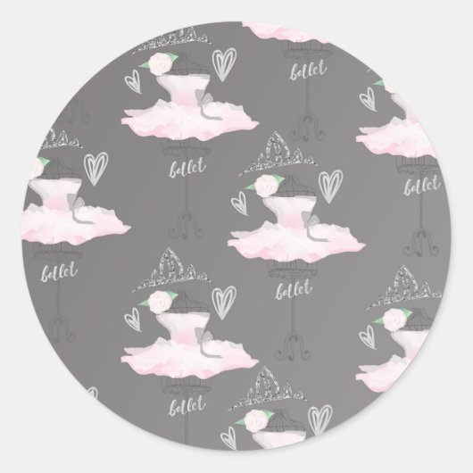 Pink & Gray Couture Ballerina Birthday Party Ronde Sticker (Voorkant)