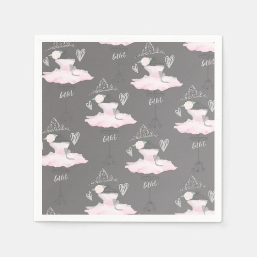 Pink & Gray Couture Ballerina Birthday Party Servet (Voorkant)