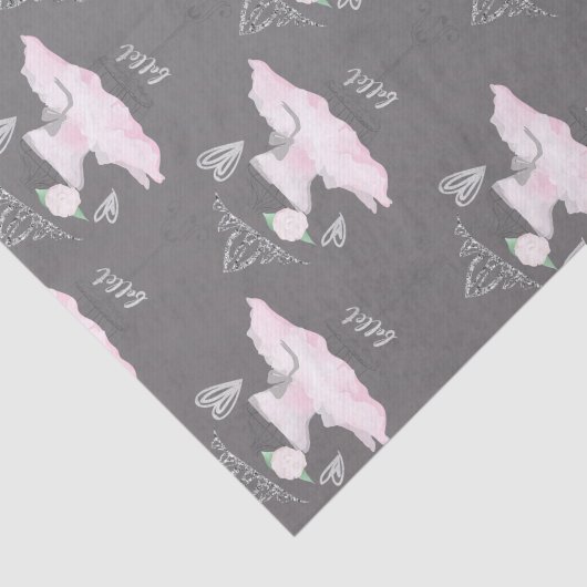 Pink & Gray Couture Ballerina Birthday Party Tissuepapier (Detail)