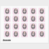 Pink & Gray Couture Ballerina Birthday Party Vierkante Sticker (Vel)