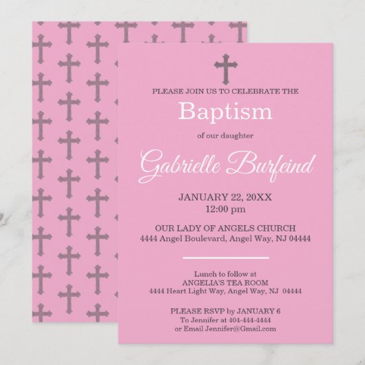Pink & Gray Cross Watercolor Baptism Kaart (Voorkant / Achterkant)