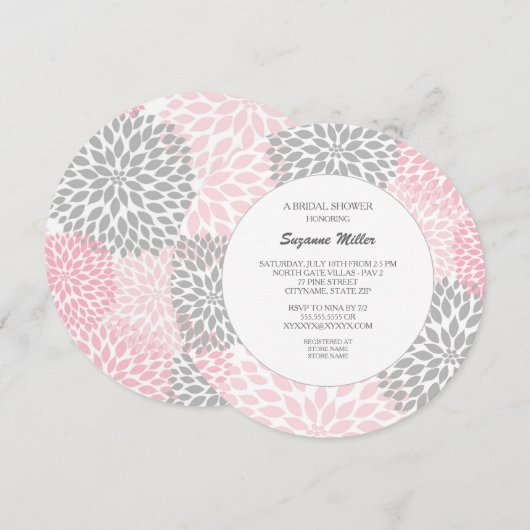 Pink Gray Dahlia Round BRIDAL SHOWER INVITE Kaart (Voorkant / Achterkant)