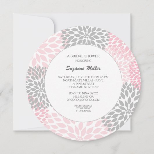 Pink Gray Dahlia Round BRIDAL SHOWER INVITE Kaart (Voorkant)