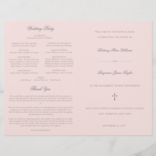 Pink Gray katholieke Weddenschappen Mass Ceremony (Voorkant)