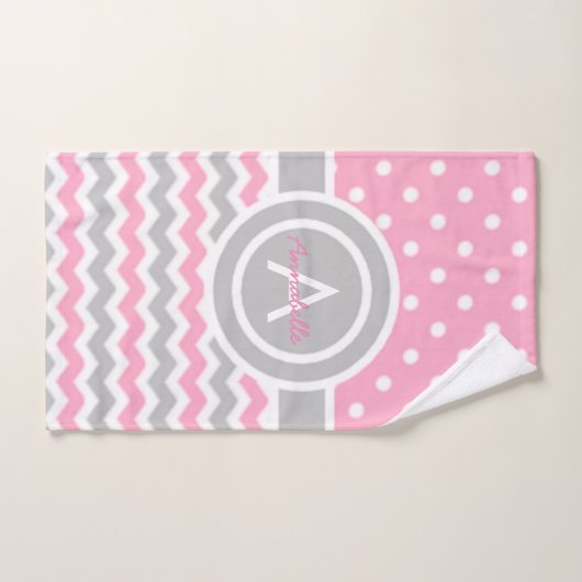 Pink Gray Polka Dot Chevron Handdoek (Handdoek)