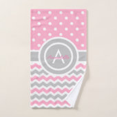Pink Gray Polka Dot Chevron Handdoek (Handdoek)