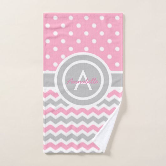 Pink Gray Polka Dot Chevron Handdoek (Handdoek)