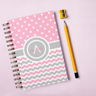 Pink Gray Polka Dot Chevron Notitieboek
