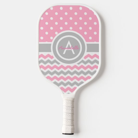 Pink Gray Polka Dot Chevron Pickleball Paddle (Achterkant)