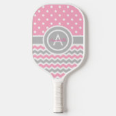Pink Gray Polka Dot Chevron Pickleball Paddle (Voorkant)