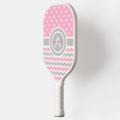 Pink Gray Polka Dot Chevron Pickleball Paddle (Links)