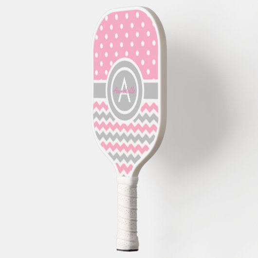 Pink Gray Polka Dot Chevron Pickleball Paddle (Links)