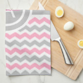 Pink Gray Polka Dot Chevron Theedoek (Quarter Fold)
