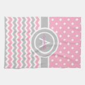 Pink Gray Polka Dot Chevron Theedoek (Horizontaal)