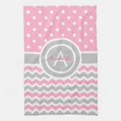 Pink Gray Polka Dot Chevron Theedoek (Verticaal)