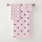  PINK GRAY SPOT BATHROOM TOWEL SET BAD HANDDOEK (Insitu)
