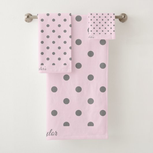  PINK GRAY SPOT BATHROOM TOWEL SET BAD HANDDOEK (Insitu)