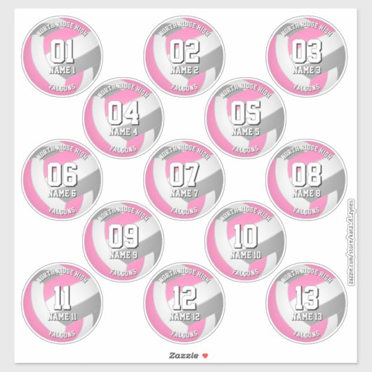pink gray volleyball team stickers 13 athletes (Vel)