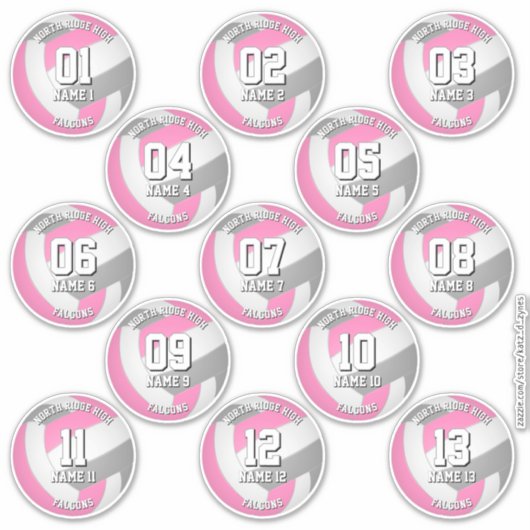 pink gray volleyball team stickers 13 athletes (Voorkant)