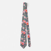 Pink Gray Watercolor Rose Pattern Wedding Stropdas (Voorkant)