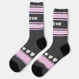 Pink, gray, white- Name heart Socks Sokken