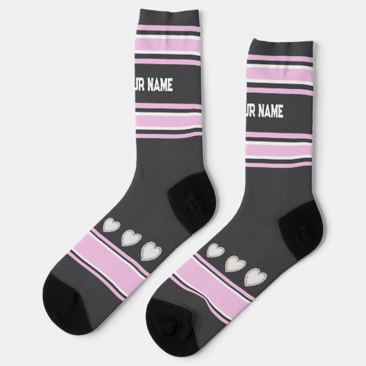 Pink, gray, white- Name heart Socks Sokken (Links)