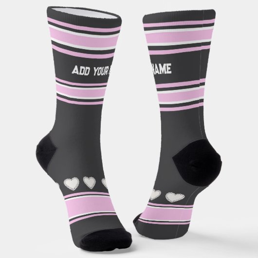 Pink, gray, white- Name heart Socks Sokken (Gebogen)
