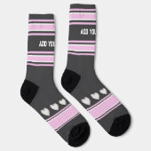 Pink, gray, white- Name heart Socks Sokken (Rechts)