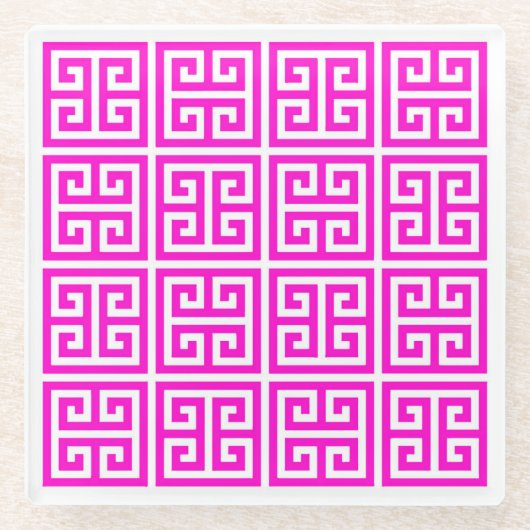 Pink Greek Key Onderzetter Glazen Onderzetter (Voorkant)