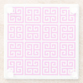 Pink Greek Key Onderzetter Glazen Onderzetter (Achterkant)