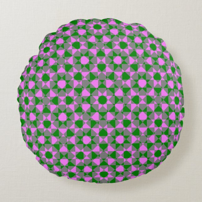 Pink Green Abstract Checker Square Pattern Rond Kussen (Voorkant)