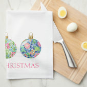 Pink Green and Navy Blue Chinoiserie Christmas Theedoek (Quarter Fold)