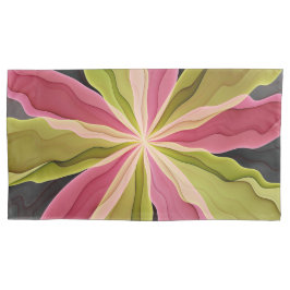 Pink Green Anthracite Fantasy Flower Fractal Art Kussensloop