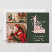 Pink Green Baby First Christmas 2 Photo   Feestdagenkaart (Voorkant)