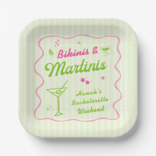 Pink & Green Bikini's en Martins Bach Party Papieren Bordje