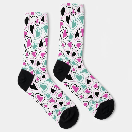 Pink Green Black Modern Hearts Valentine Pattern Sokken (Rechts)