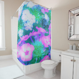 Pink, Green, Blue en White Garden Phlox Flowers Douchegordijn