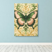 Pink & Green Butterfly Stretched Canvas Print (Insitu (Houten vloer))