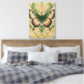 Pink & Green Butterfly Stretched Canvas Print (Insitu (Slaapkamer))