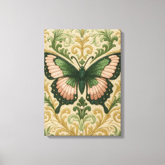 Pink & Green Butterfly Stretched Canvas Print (Voorkant)