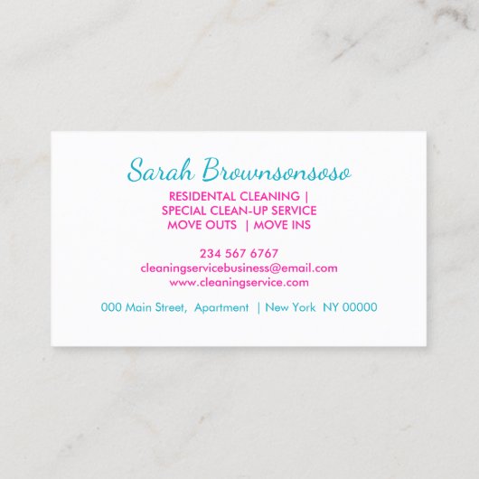 Pink Green Cartoon House Cleaning Service Visitekaartje (Achterkant)