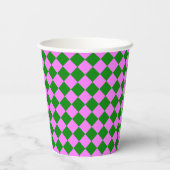 Pink Green Checker Diamond Pattern Papieren Bekers (Achterkant)