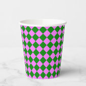 Pink Green Checker Diamond Pattern Papieren Bekers (Links)