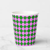 Pink Green Checker Diamond Pattern Papieren Bekers (Rechts)