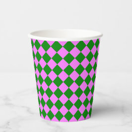 Pink Green Checker Diamond Pattern Papieren Bekers