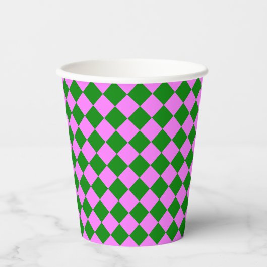 Pink Green Checker Diamond Pattern Papieren Bekers (Voorkant)